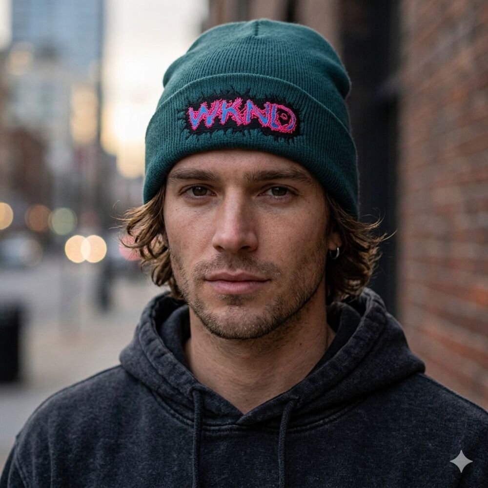 WKND Teal Blue-Green Knit Beanie Fold Over Skateboarding SD